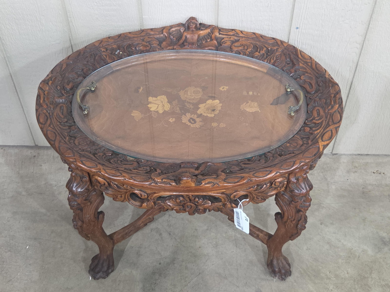 Early Victorian Heavy Carved Cherub Inlaid Coffee Table (1 of 13)