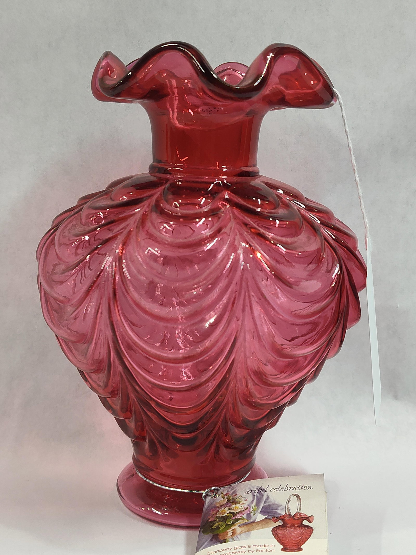 Fenton Artful Cranberry Drapery Ribbed 95th Anniversary Edition Vase: Great vintage condition with no chips,cracks or breaks standing 7.5 in H 