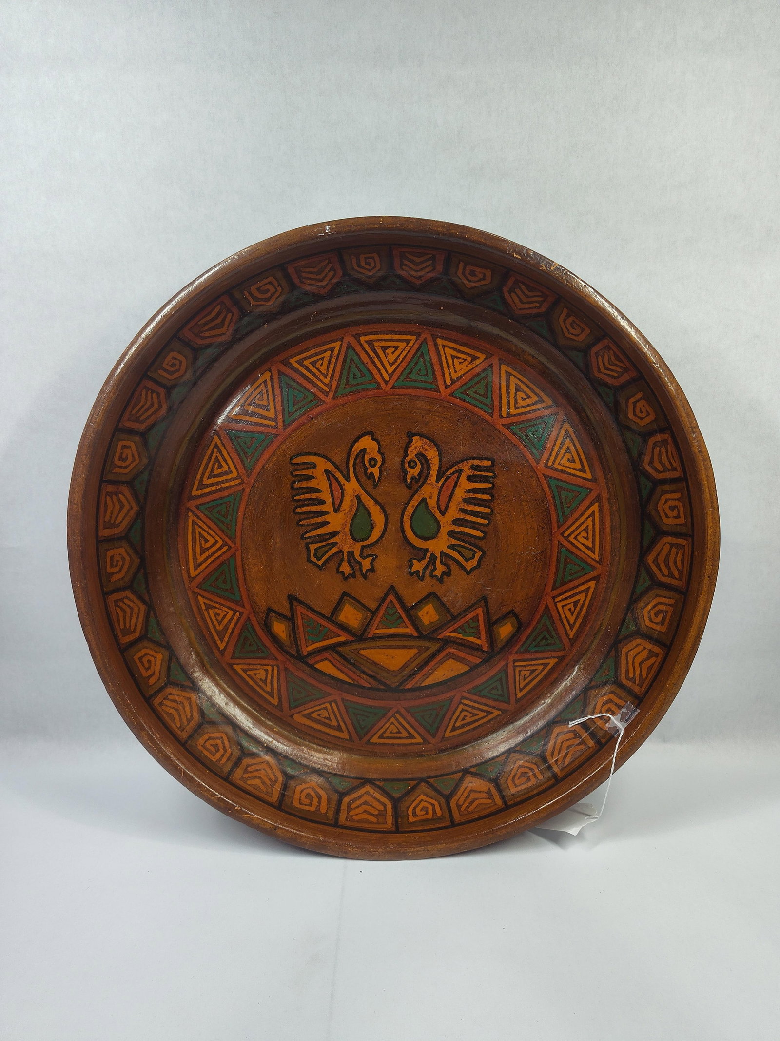 Oversized Redware Terracotta Handpainted Bowl (1 of 4)