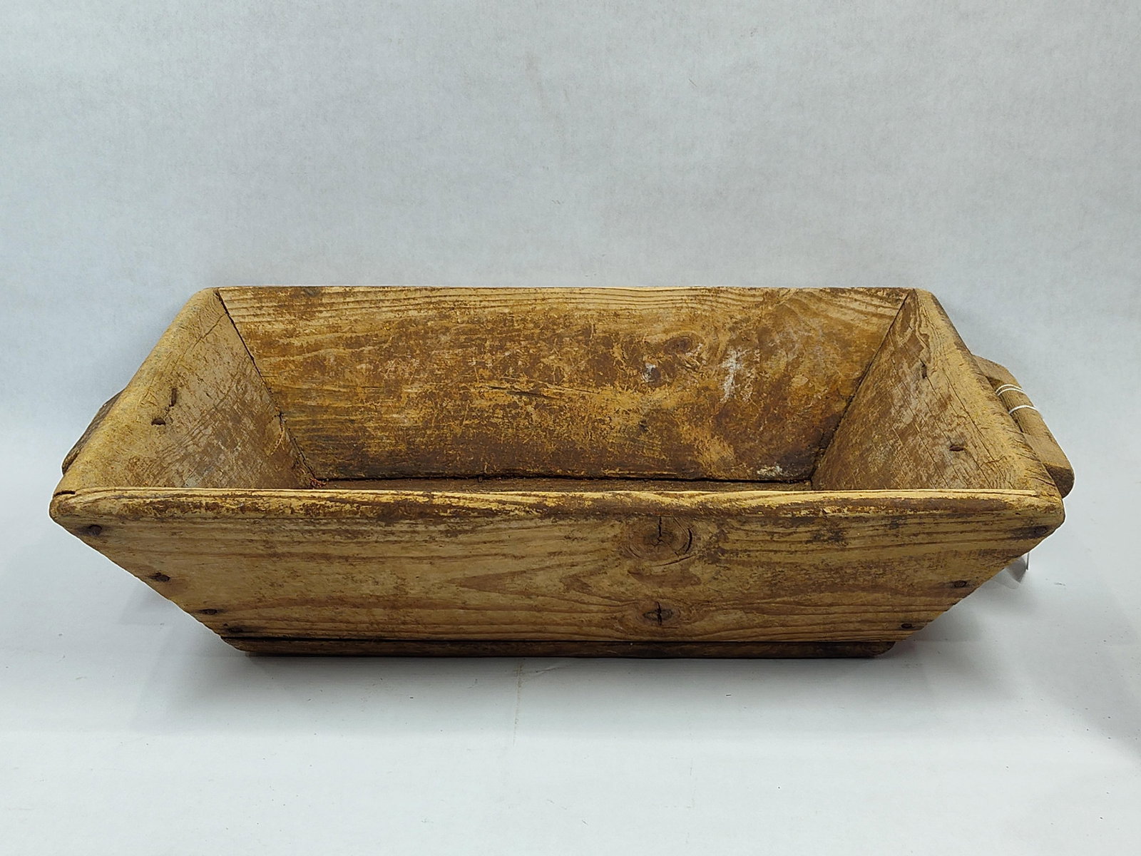 Primitive Rectangle Wooden Bowl: 20.5in long 15in wide 5.5in high.