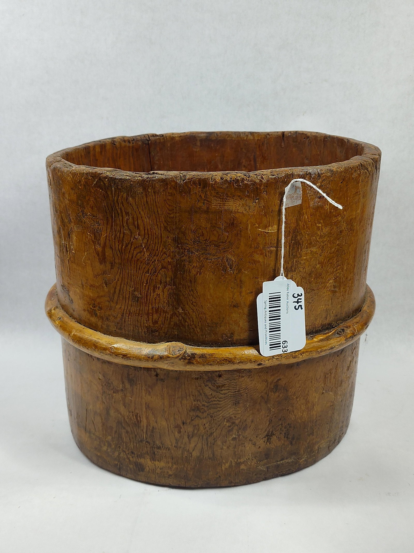 Early Carved Hornbeam Vessel/Bucket: Carved out of one piece of wood. 13in diameter 12in tall.