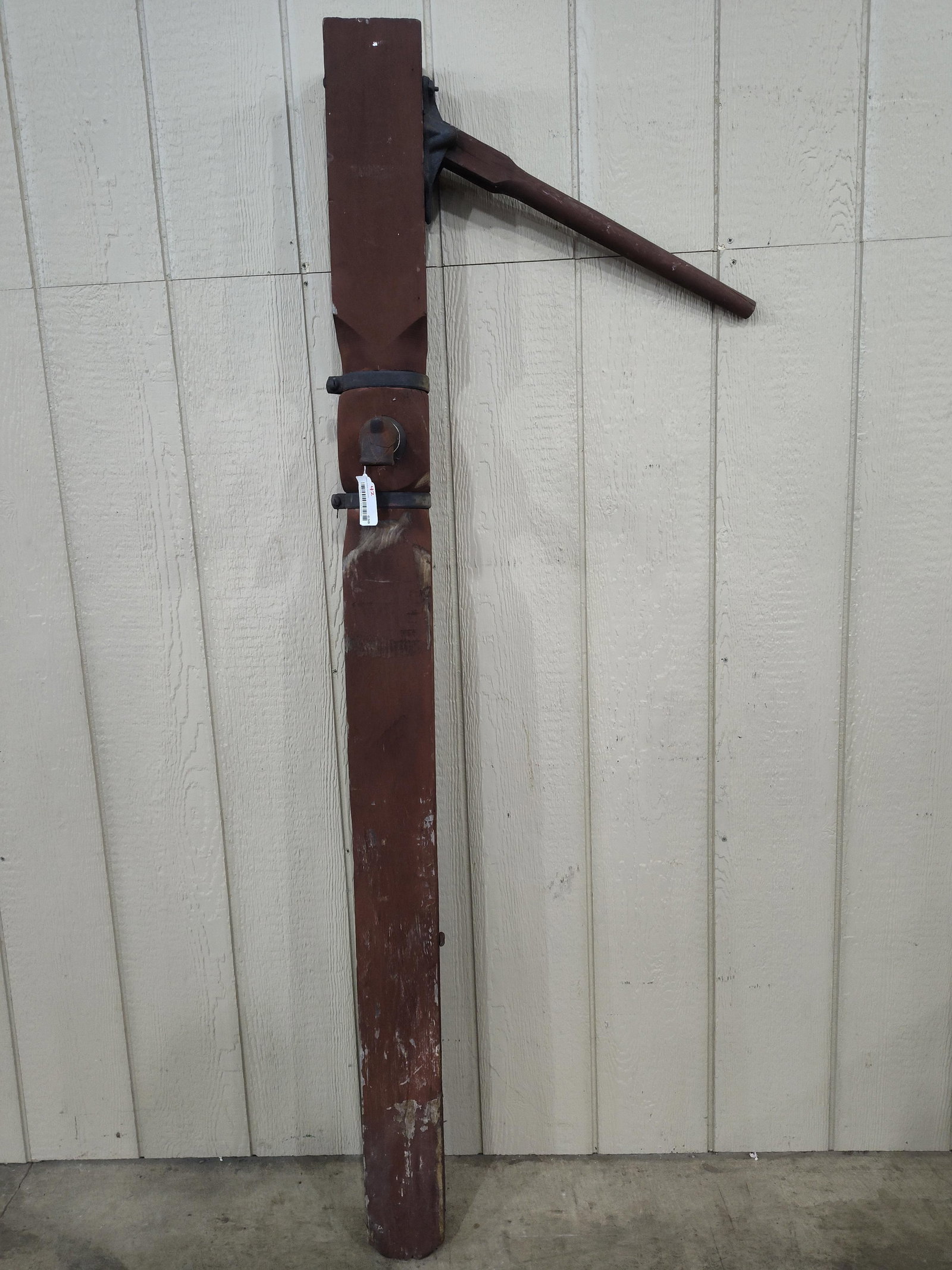 Early Painted Wooden Well Jacket: Spout is broken and bottom shows some rot but still displays okay. 70in long.