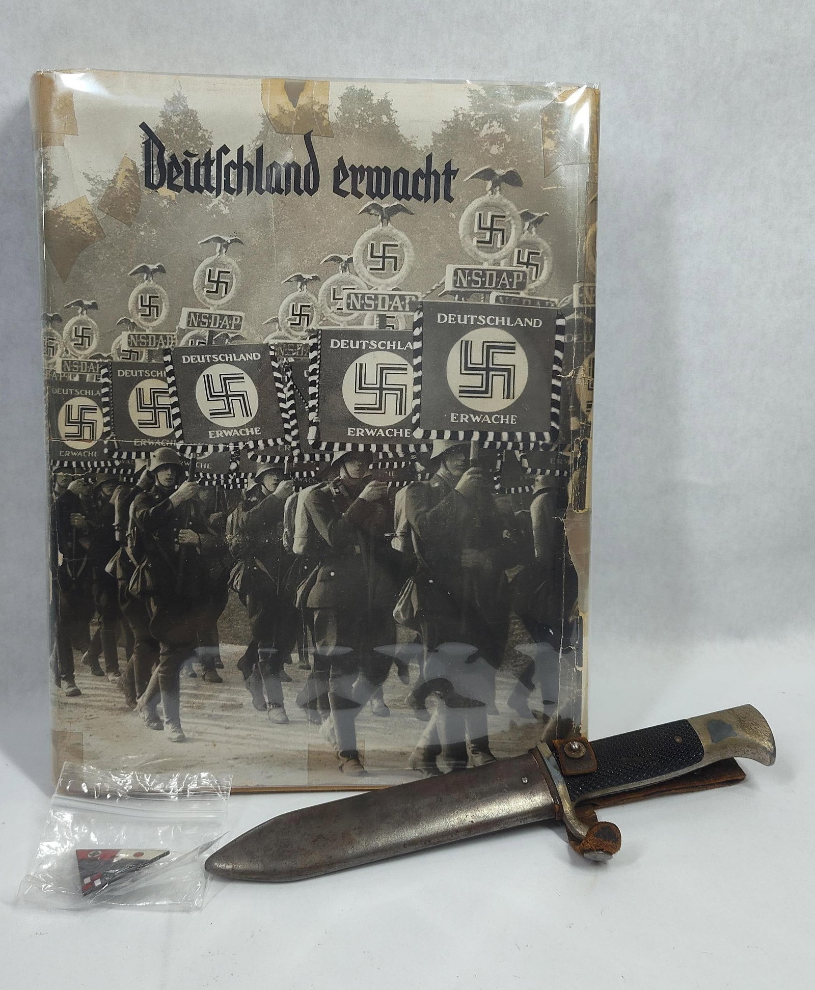 1940s Hitler Youth Knife, German Pin, & 1933 Germany Awake Cigarette Photo Book (1 of 7)