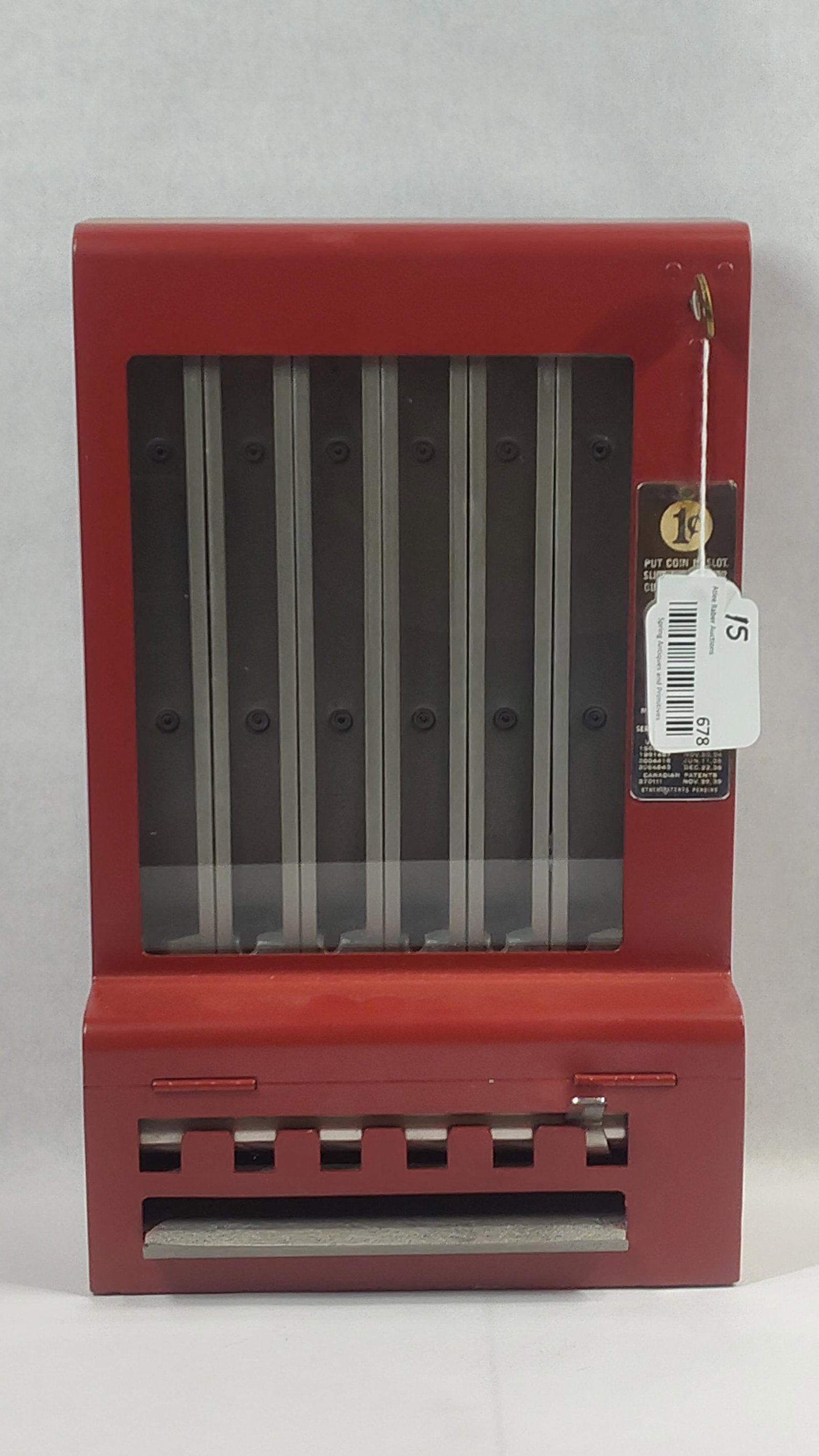 1 Cent Gum Vending Machine: Nice restored condition. Includes key. 16x9.5x4.5