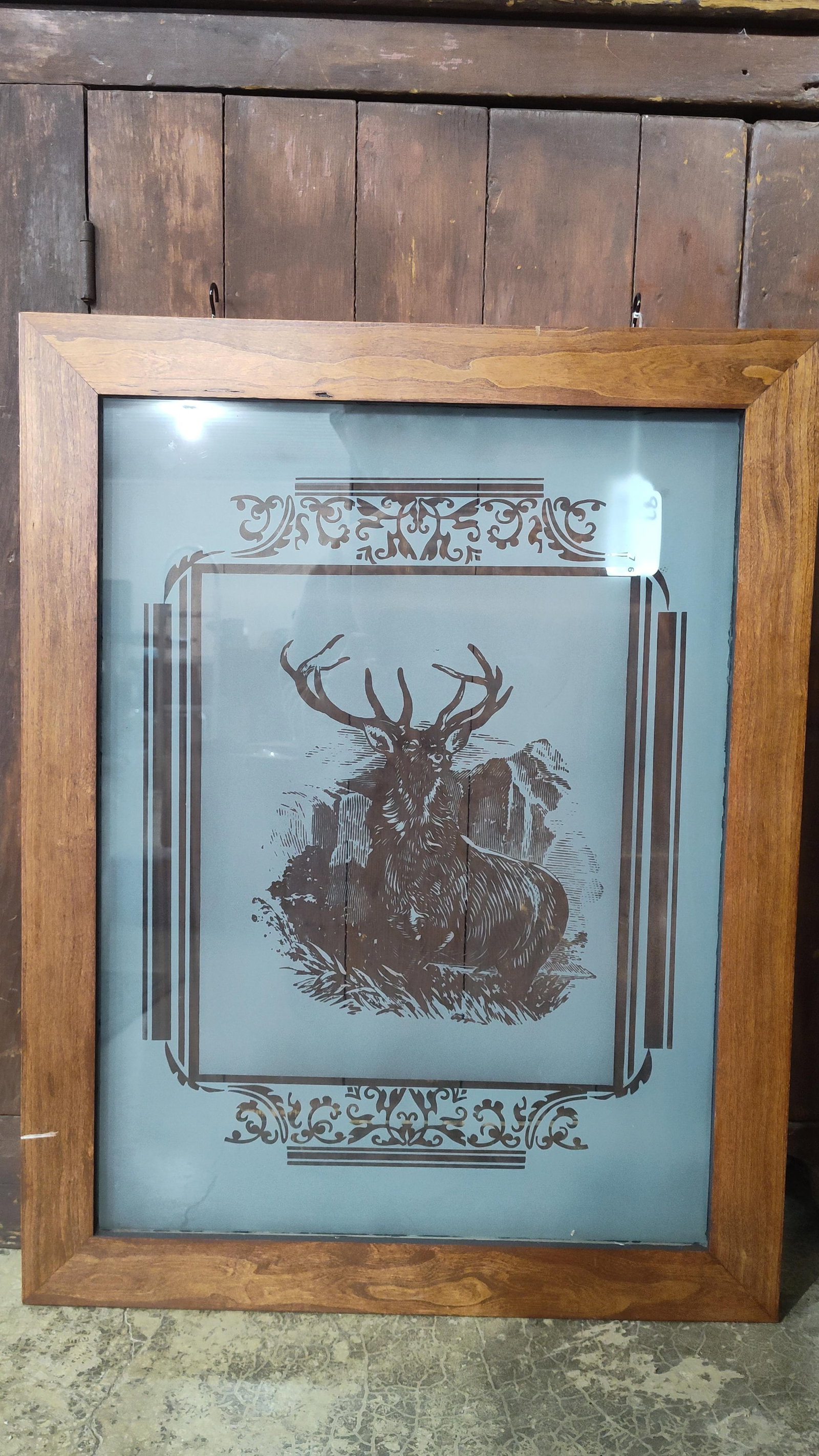 Acid Etched "Stag" scene window: 21in x 27in.