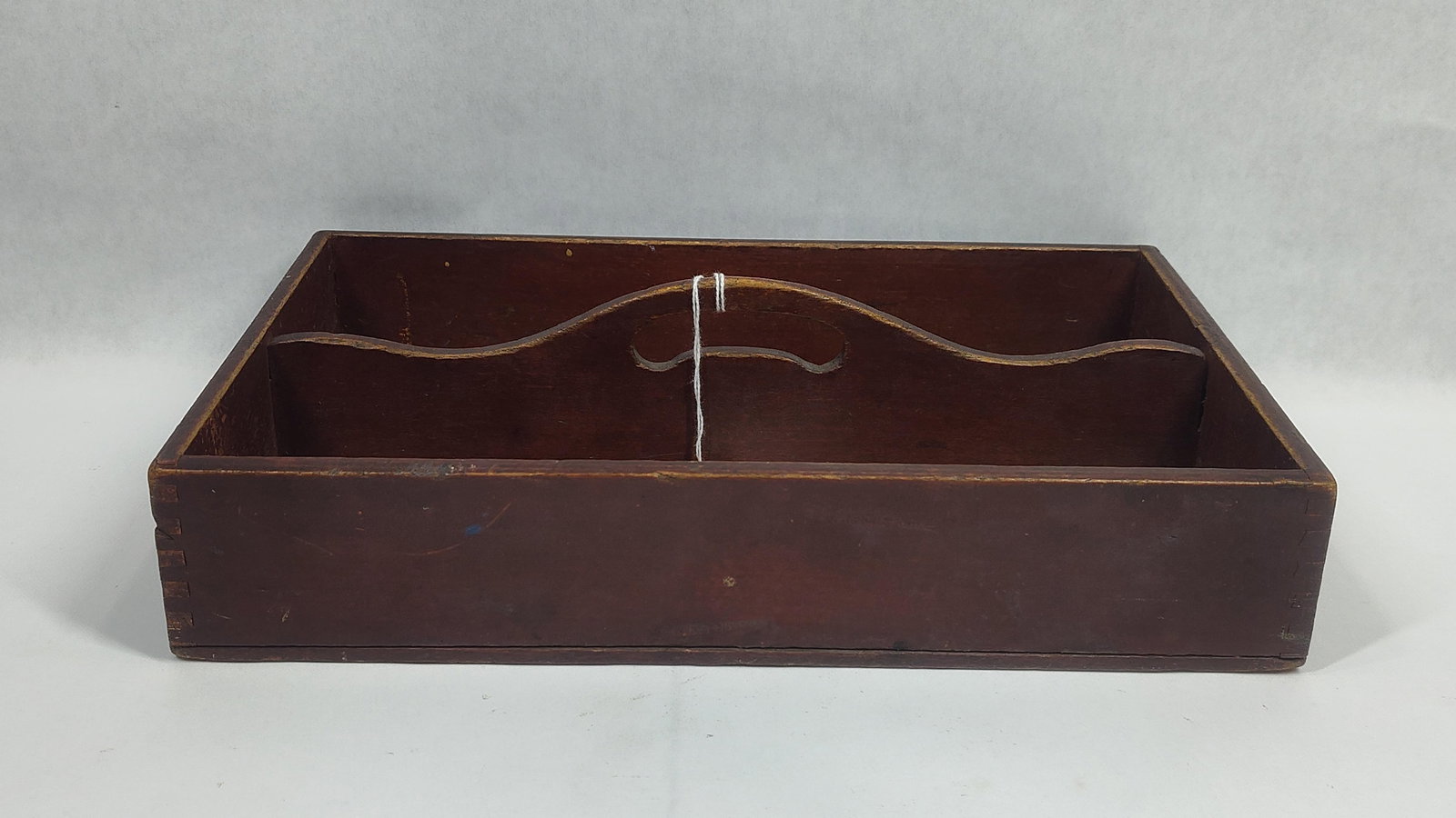 Dovetailed Cutlery Caddy: Old red stain with dovetailed corners. 12.5x8x2.5
