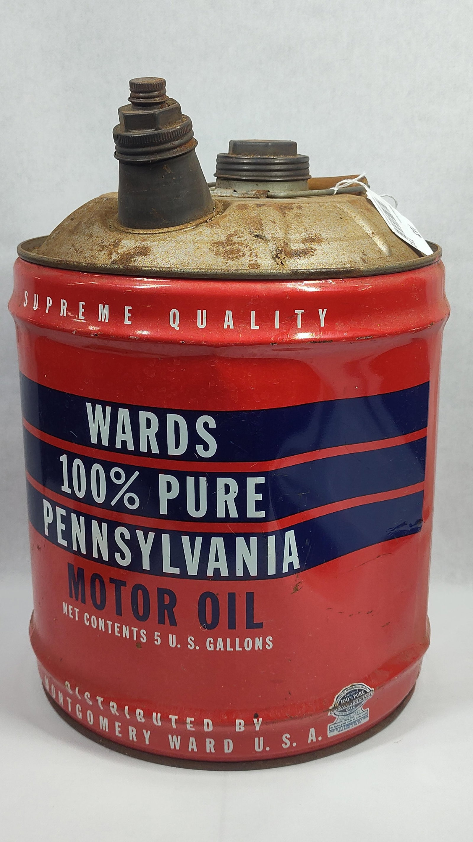 Wards 100% Pure Pennsylvania 5gal can: Has a dent on side.