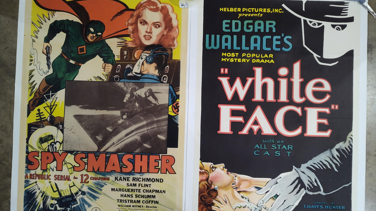 Spy Masters & White Face Movie Posters on Linen: Both show an excellent color, matted to linen. Each is 30x43