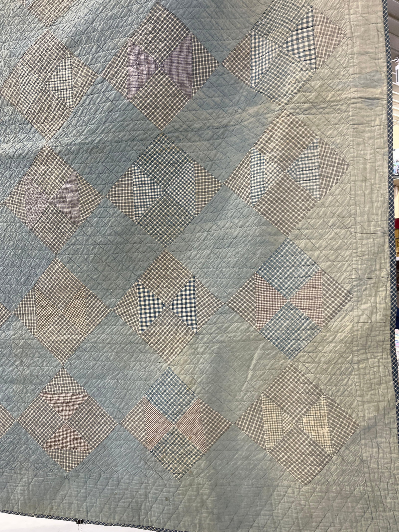 Early American Hand Stitched Bow Tie Quilt: 72x72, fading is showing along edges and throughout. 