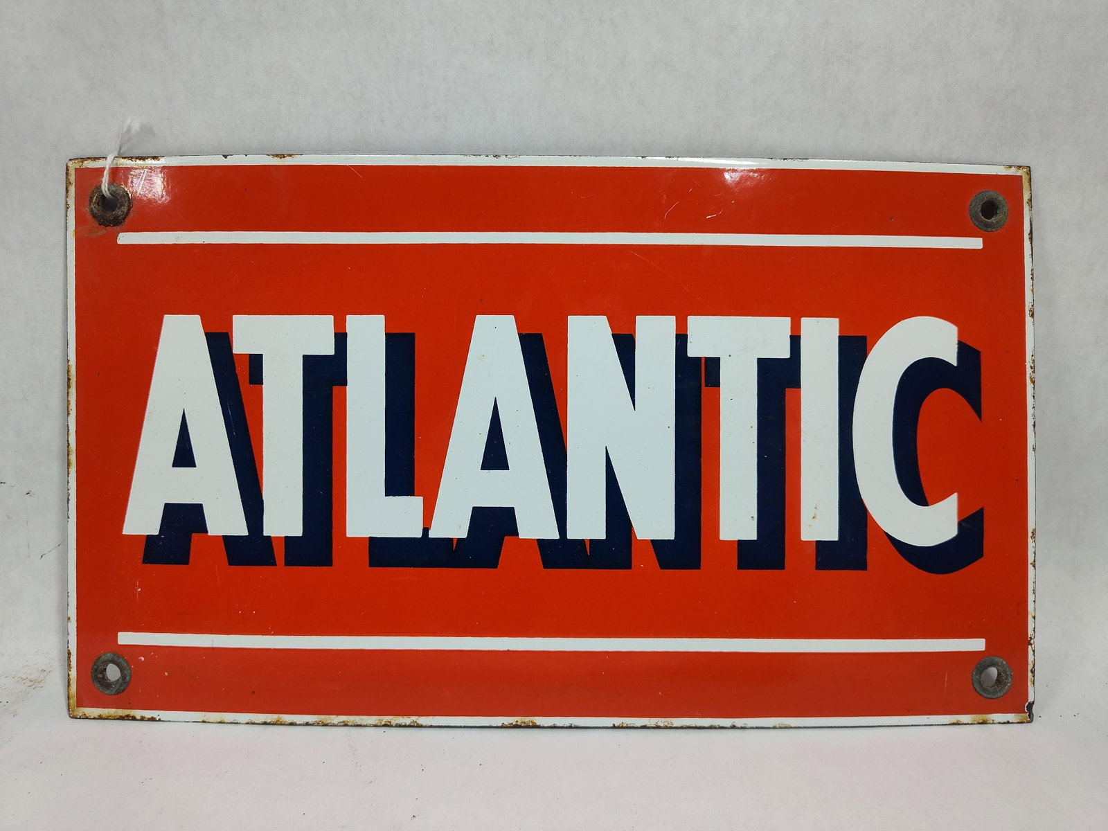 SSP Atlantic pump plate: 1-sided porcelain pump plate believed to be old and original with minor edge wear but overall is great! 7.5in x 13in.