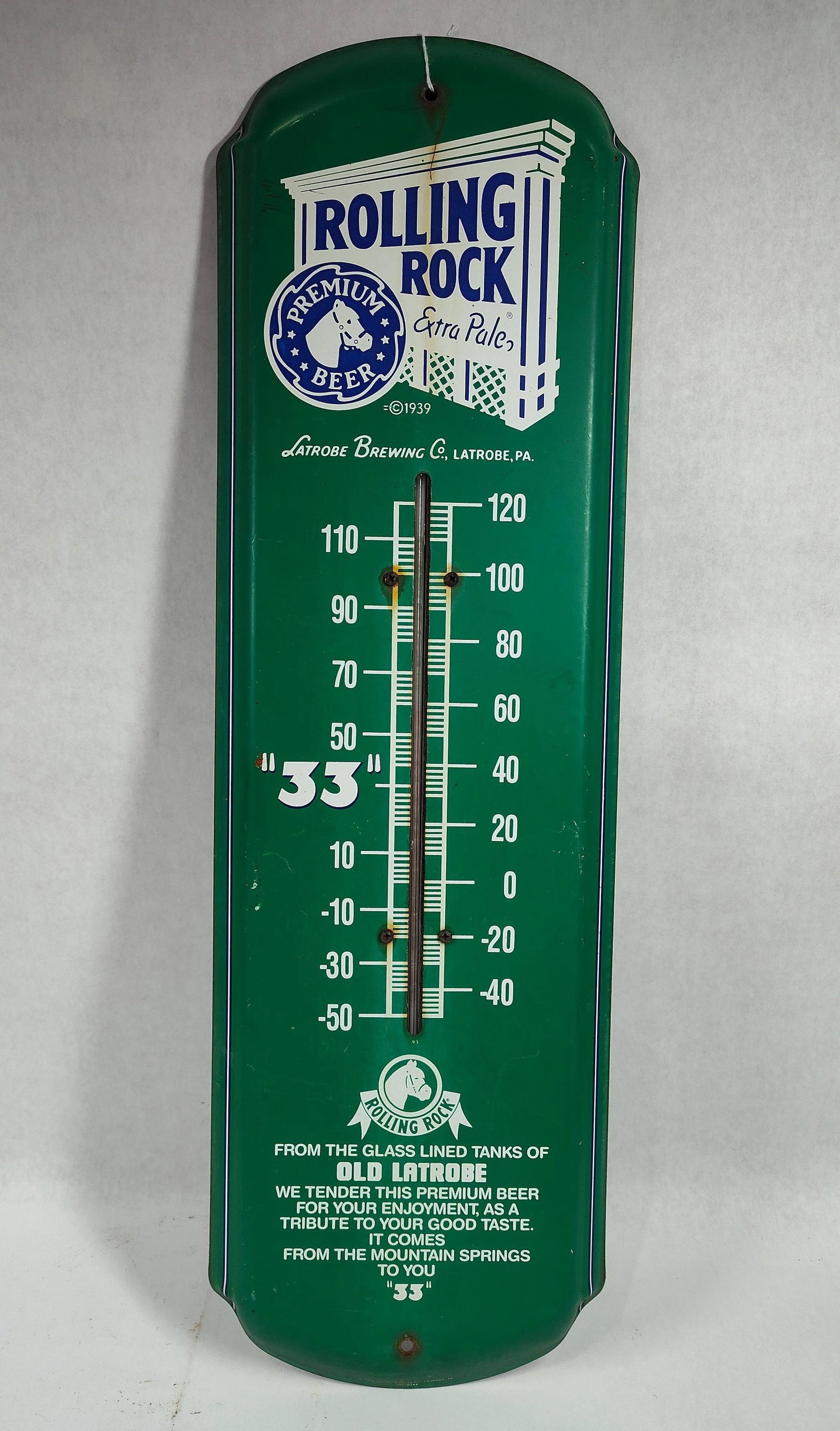 Rolling Rock Premium Beer metal thermometer: Seems to be accurate.