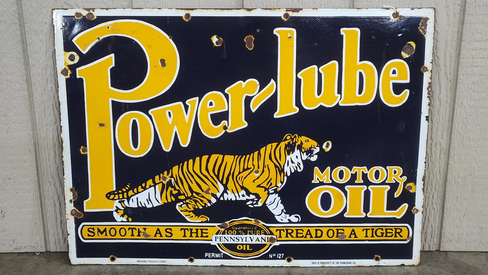 DSP Reproduction Powerlube Motor Oil sign: 20in x 28in.