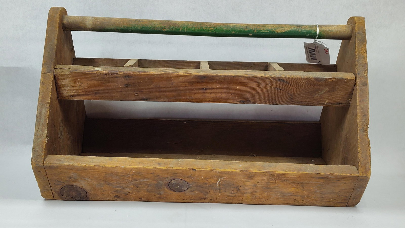 Antique Primitive Two-Tier Wooden Tool Tote with Green Painted Handle (1 of 4)