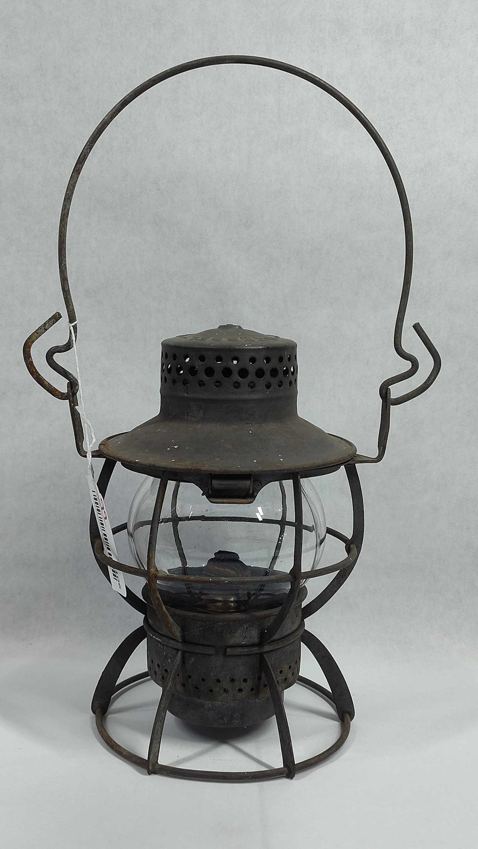 Dressel Pennsylvania Railroad PRR Metal Lantern with Keystone Glass Globe: Arailway lantern manufactured by the Dressel Railway Lamp Works of Arlington, New Jersey. The top cap of the lantern is stamped with the manufacturer name DRESSEL and the location ARLINGTON N.J. This 
