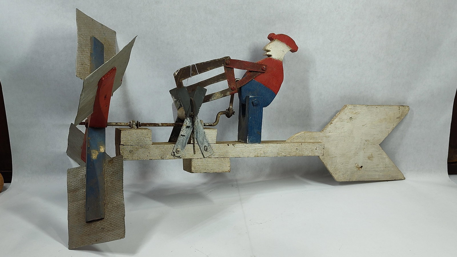 American Folk Art Painted Wood and Metal Man Sawing Whirligig (1 of 4)