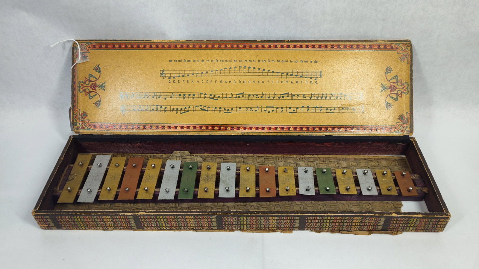 Antique German Child's Nineteen-Bar Metallophone in Original Lithographed Box (1 of 5)