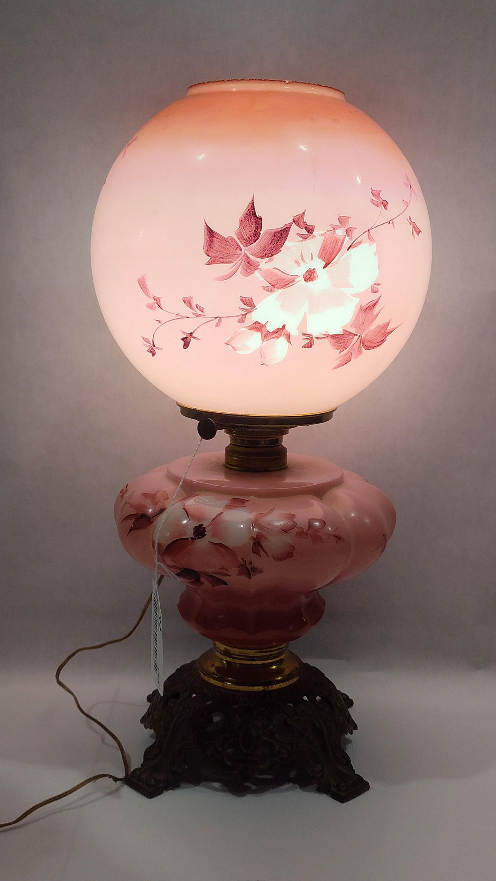 Victorian Style Electrified Gone With The Wind Parlor Lamp with Hand-Painted Floral Decoration (1 of 5)