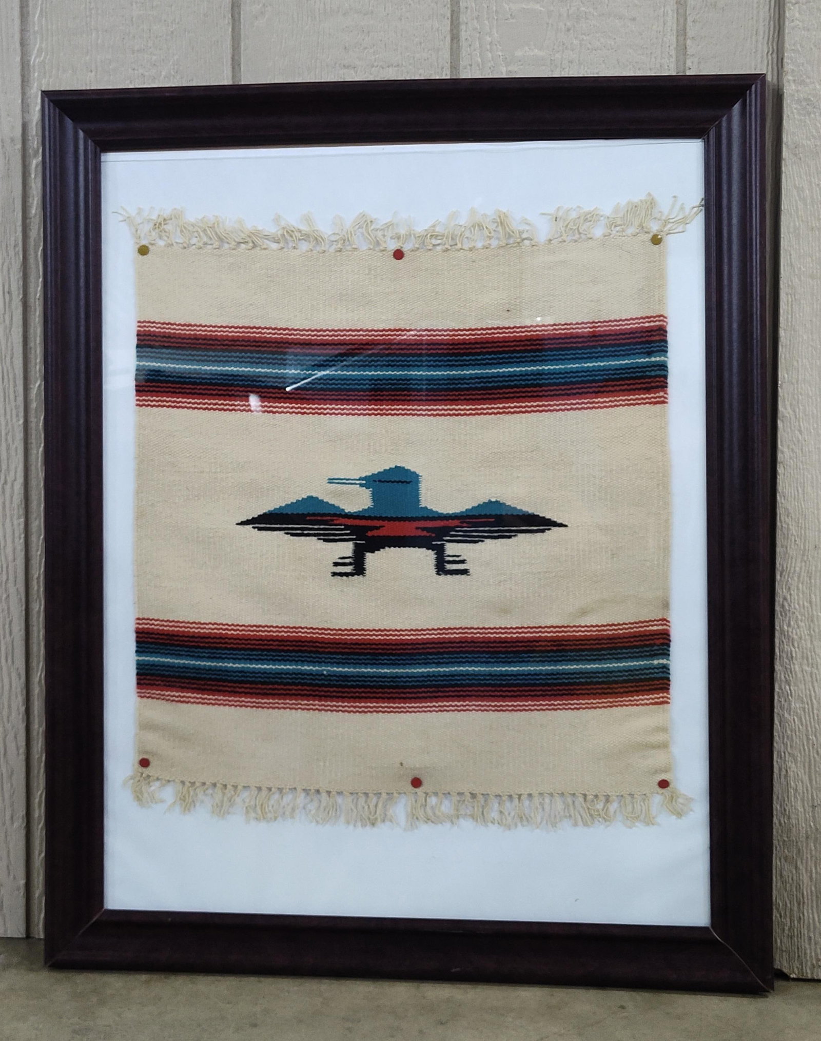 Framed Southwestern Style Woven Textile with Thunderbird Motif (1 of 6)