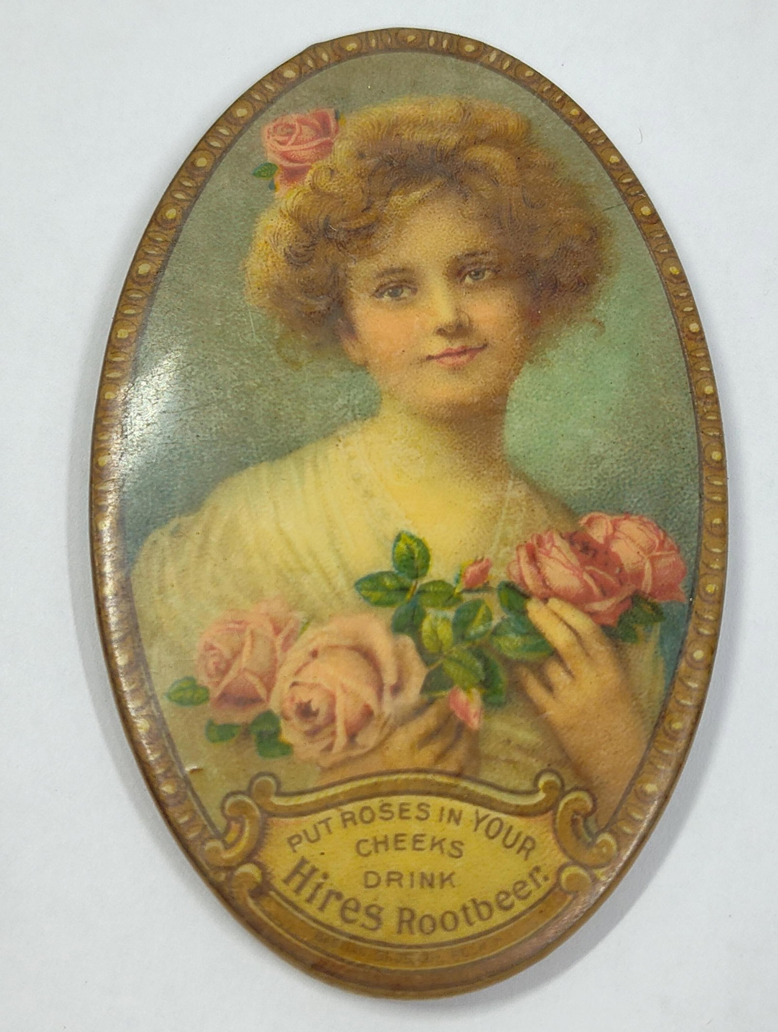 Antique Hires Rootbeer Celluloid Advertising Pocket Mirror (1 of 2)