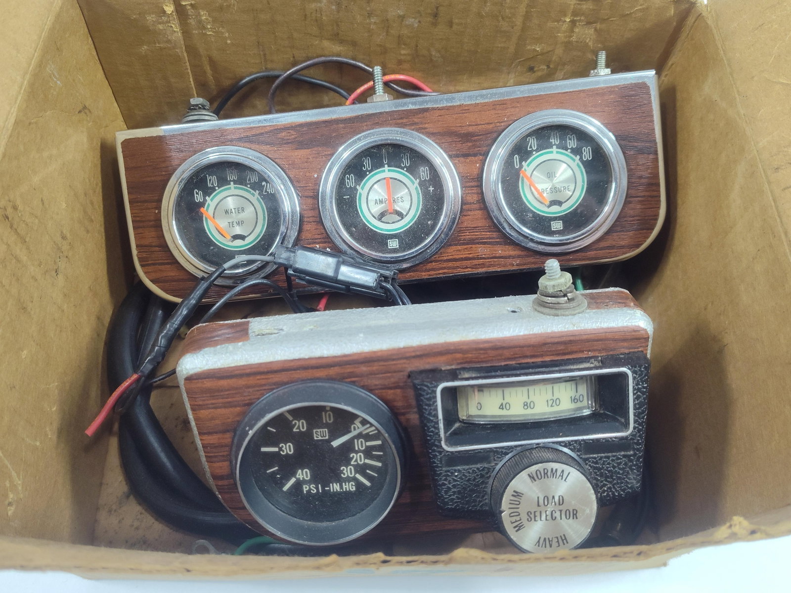TwoStewart-Warner Accessory Gauge Panels including Triple Instrument Cluster and Load Selector (1 of 3)