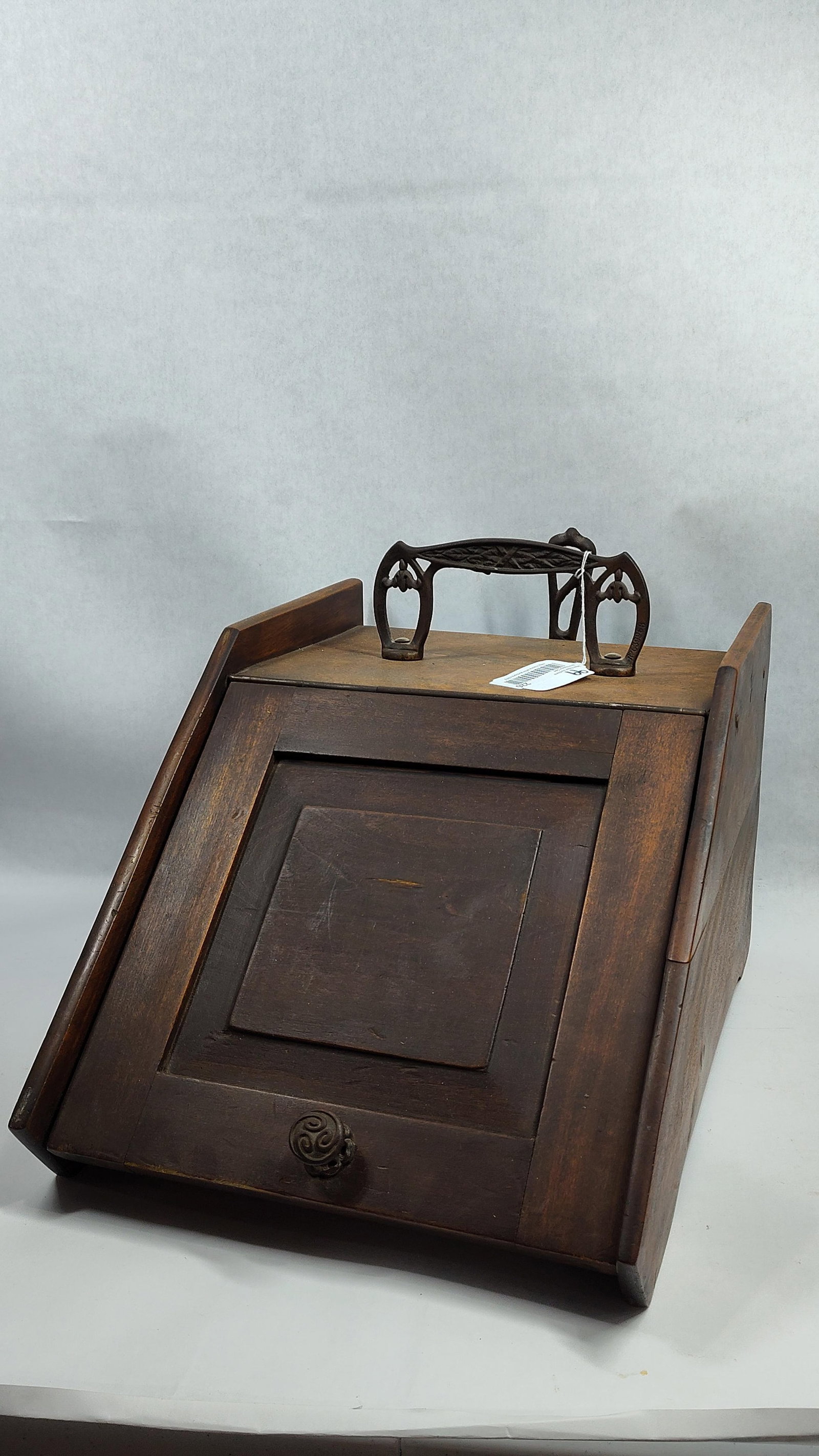 Antique Wooden Coal Scuttle with Metal Liner and Shovel (1 of 4)