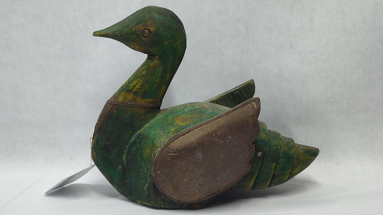 Folk Art Carved Wood and Metal Duck Figurine (1 of 3)