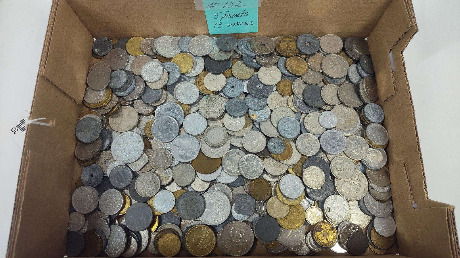 International World Coins, FR, ES, GR, BE, and Other Issuers, 5 lbs 13 oz: A large group of international world coins from various nations, primarily originating from Europe and spanning the mid-to-late 20th century. Issuing authorities identified within the lot include FR, 