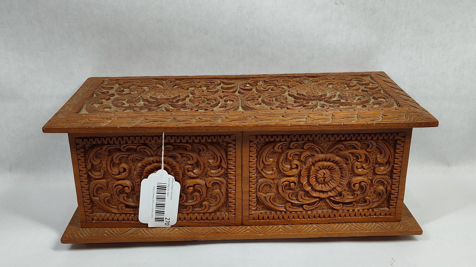 Hand-Carved Wooden Multi-Compartment Jewelry Box with Green Velvet Lining (1 of 3)