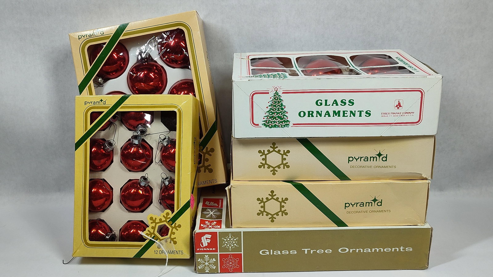 Lot of 6 Boxes ofGlass Christmas Ornaments, Pyramid and Franke (1 of 3)