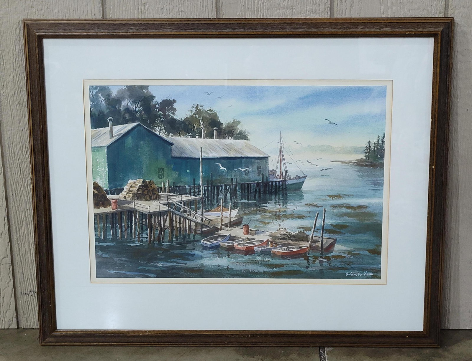 Norman Merritt, Harbor Scene with Fishing Shacks, Watercolor (1 of 4)