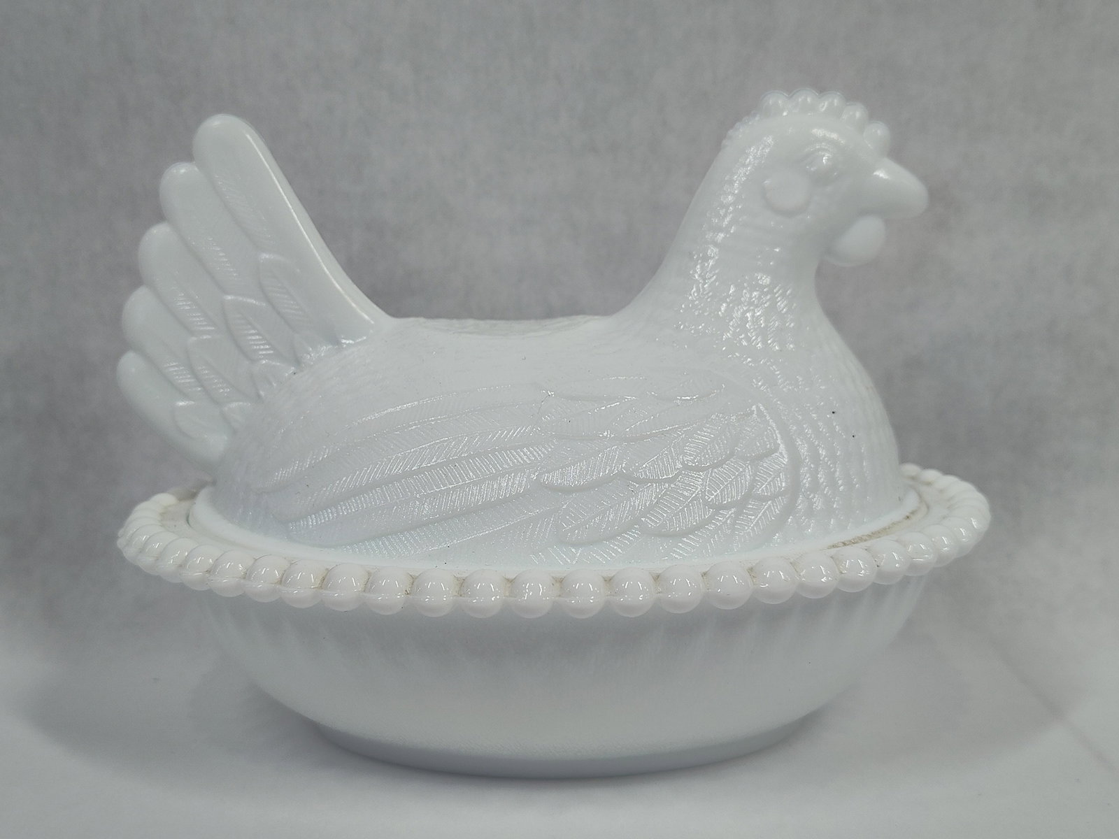 White Milk Glass Hen on Nest Covered Dish, Attributed to Indiana Glass (1 of 3)