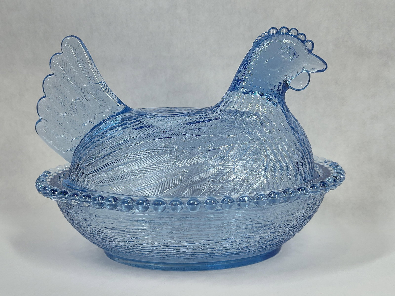 Hazel-Atlas Blue Pressed Glass Hen on Nest Covered Dish (1 of 4)