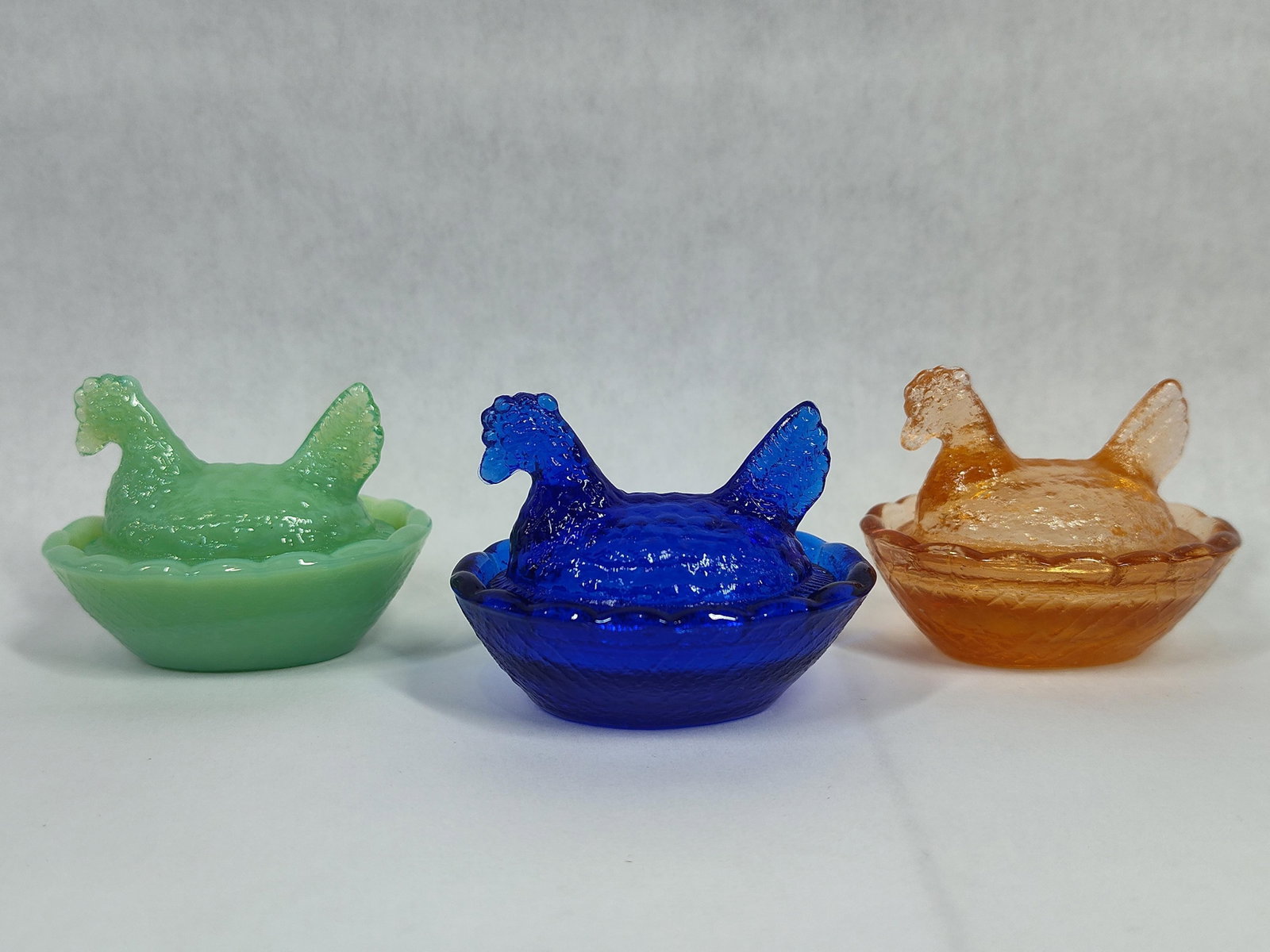 A Trio of Miniature Pressed Glass Hen on Nest Salt Cellars Attributed to Rosso (1 of 6)