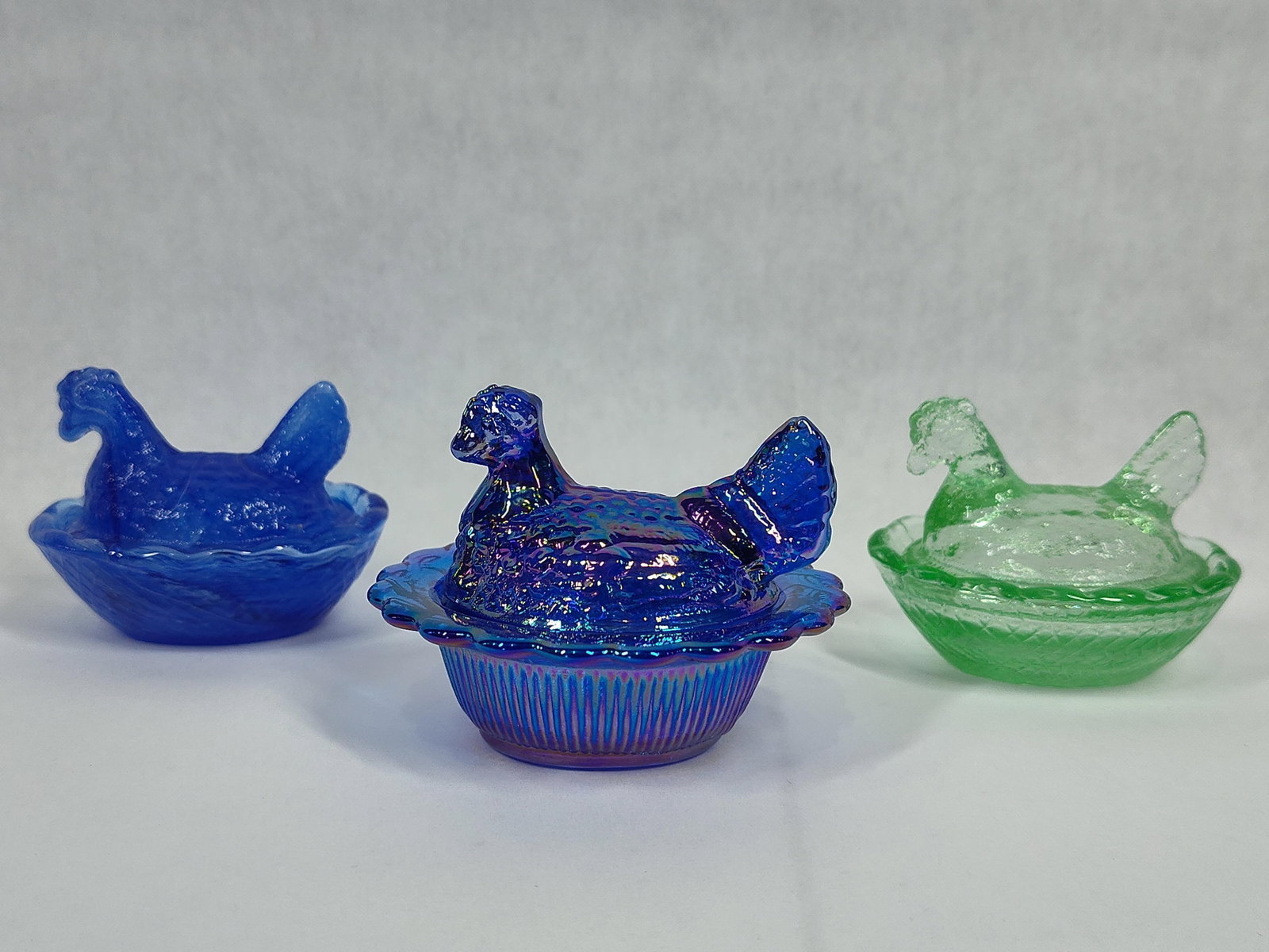 A Trio ofAmerican Pressed Glass Miniature Hen on Nest Covered Dishes (1 of 6)