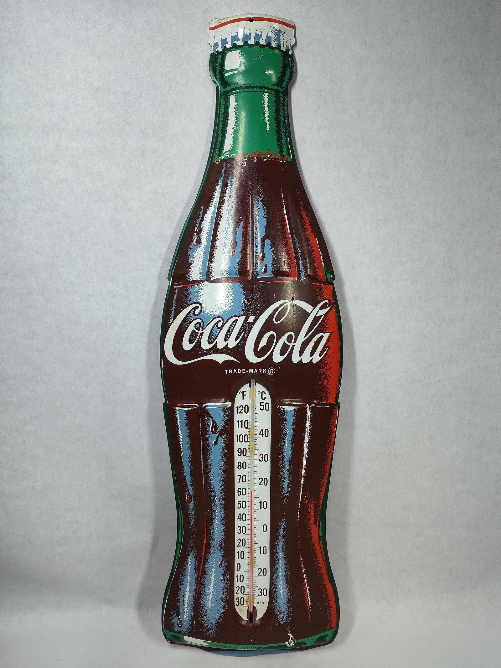 Coca-Cola Bottle-Shaped Lithographed Tin Advertising Thermometer (1 of 6)
