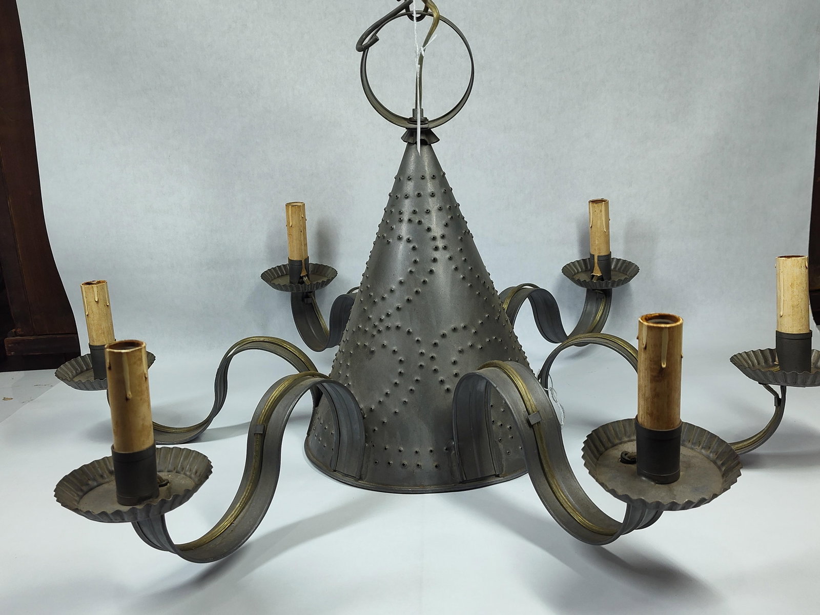 Six-Light Punched Tin Witch's Hat Style Chandelier (1 of 4)
