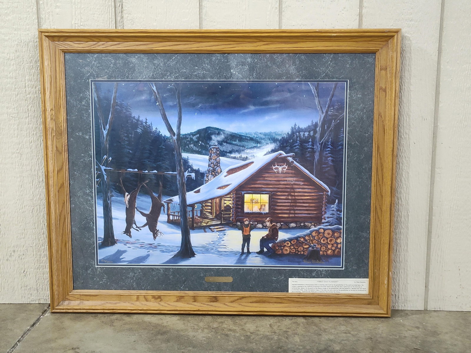 Blain Blakeslee First Day's Night Signed and Numbered Offset Lithograph: This is a large-format offset lithograph titled First Day's Night by Pennsylvania sporting artist Blain Blakeslee. Reproduced from an original acrylic painting created in 2000, the artwork depicts a n