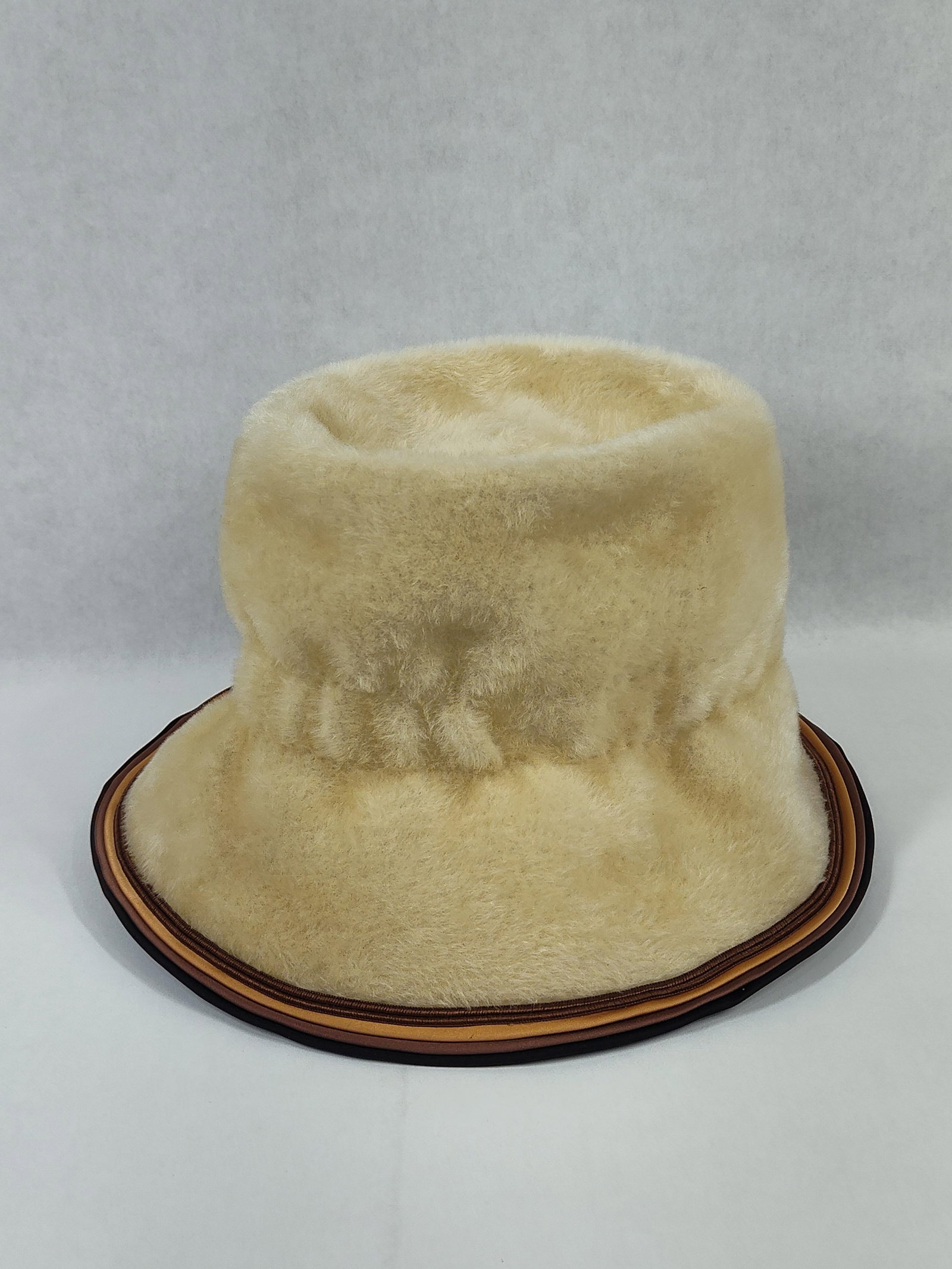 Sonni California Plush Faux Shearling Cloche Hat with Vogue Shop Box: Thiswomen?s cloche-style hat is by the millinery brand Sonni California. The piece is constructed from a cream-colored plush faux fur material with a texture resembling shearling. The design features 