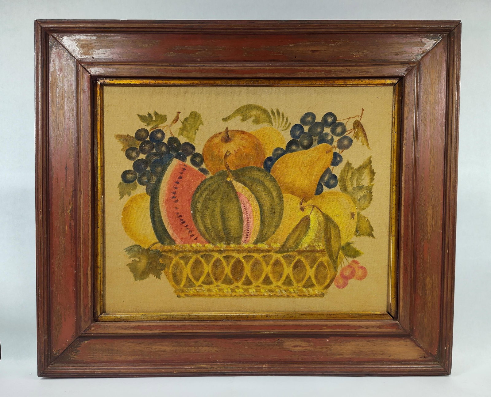 American Folk Art Theorem Painting of Fruit Still Life on Canvas (1 of 4)