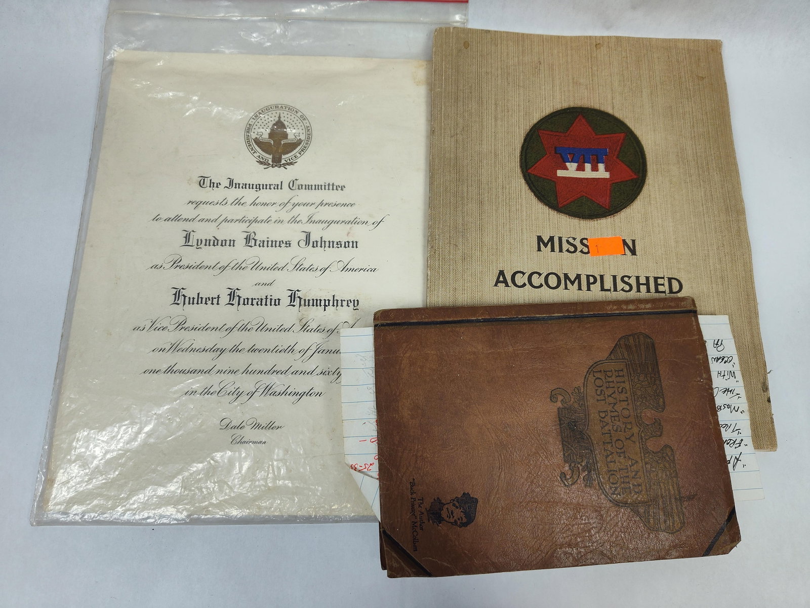 United States Historical and Military Ephemera, WWI to Mid-20th Century: This collection contains several pieces of United States historical paper goods and military publications spanning the World War I era to the mid-20th century. Featured is a printed invitation from Th