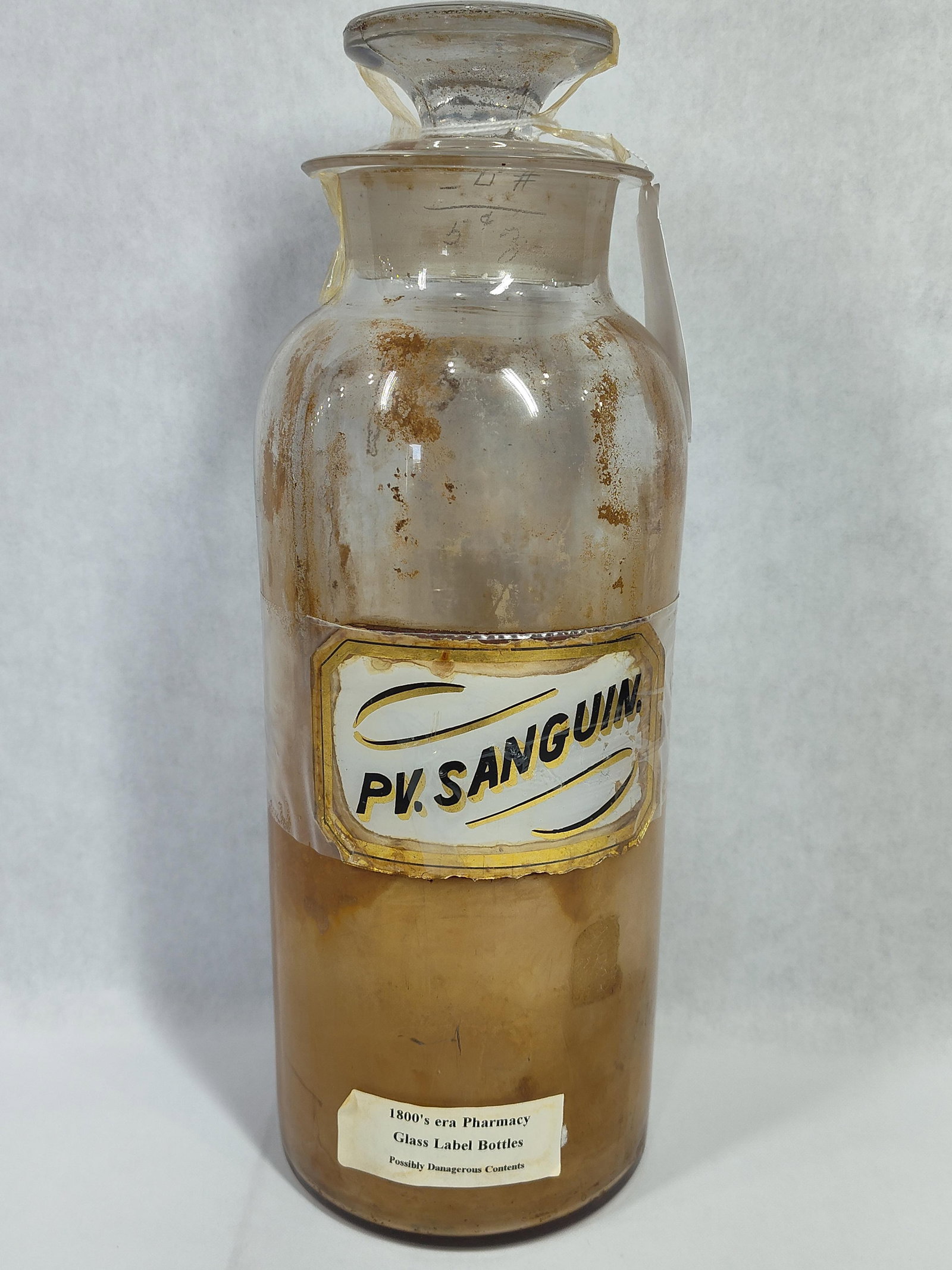 19th Century Glass Label Apothecary Bottle for PV SANGUIN (1 of 3)