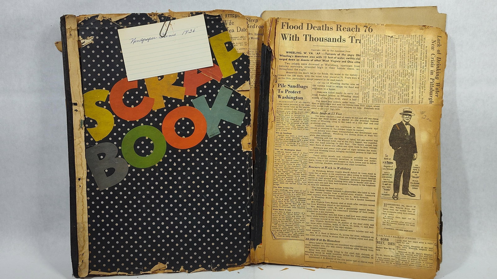 Anonymous. Scrapbook of Newspaper Clippings, 1933-1938. Folio, pictorial boards. (1 of 4)