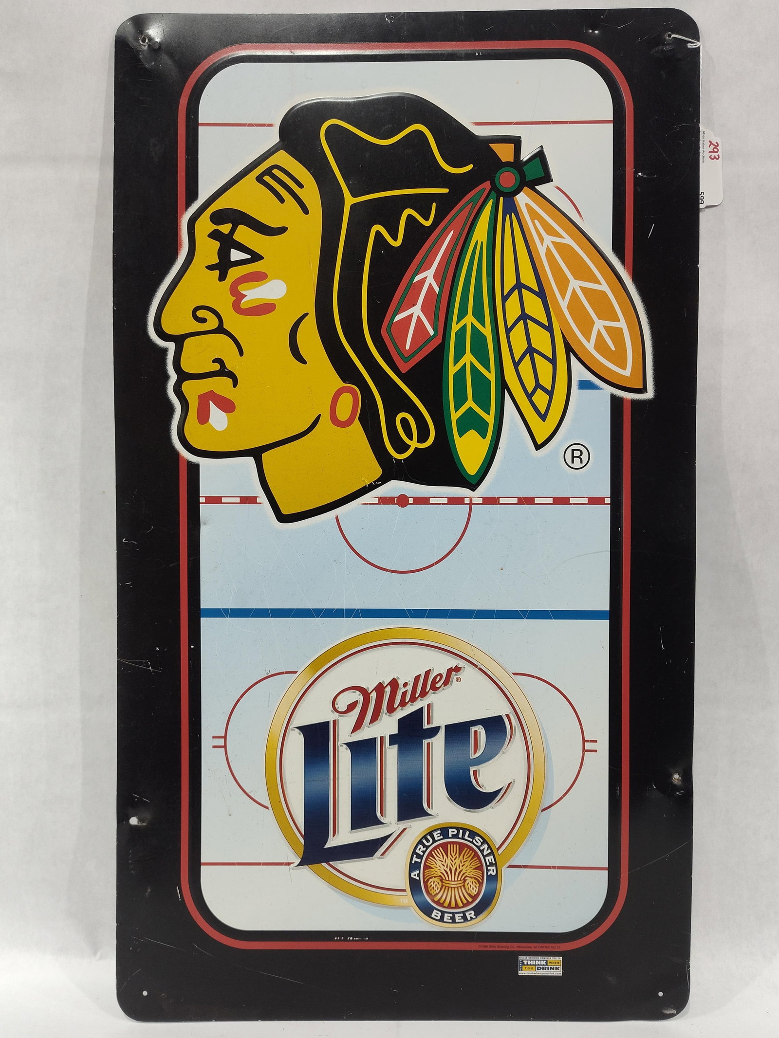 1999 Chicago Blackhawks Miller Lite Embossed Tin Lithograph Promotional Sign (1 of 4)