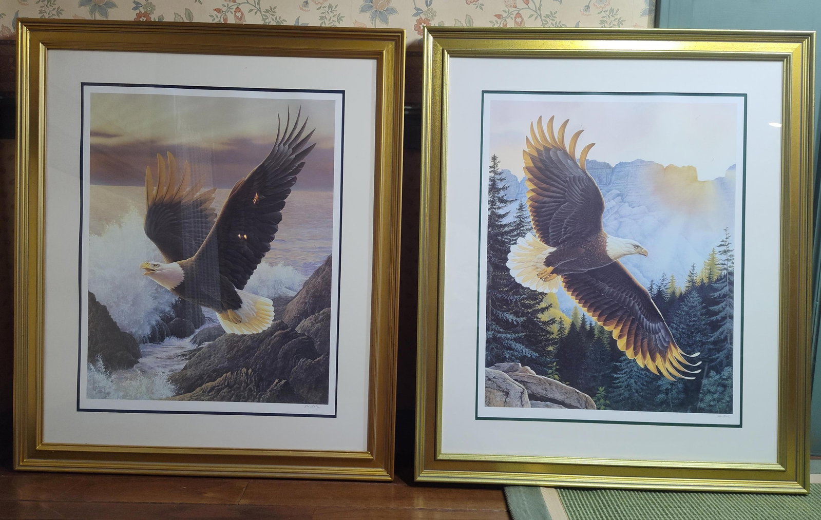 Pair Lee Cable Bald Eagle Lithographs: This lot features a pair of fine art lithographs by artist Lee Cable, produced in collaboration with the International Council for Bird Preservation and published by The Franklin Mint. The first