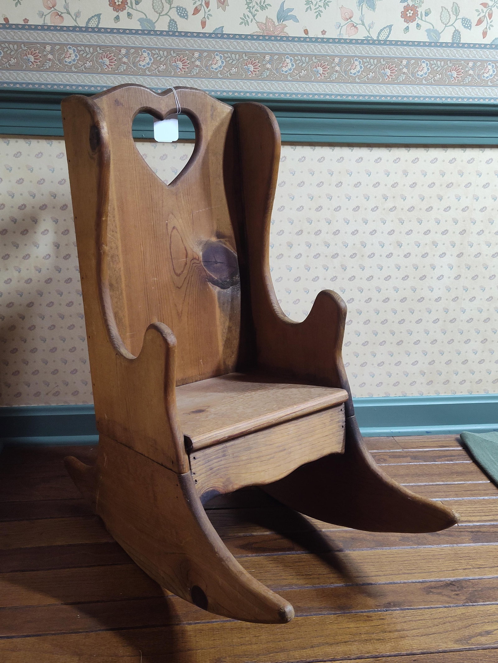 Vtg Pine Child's Wingback Rocker w/ Heart Cutout (1 of 4)