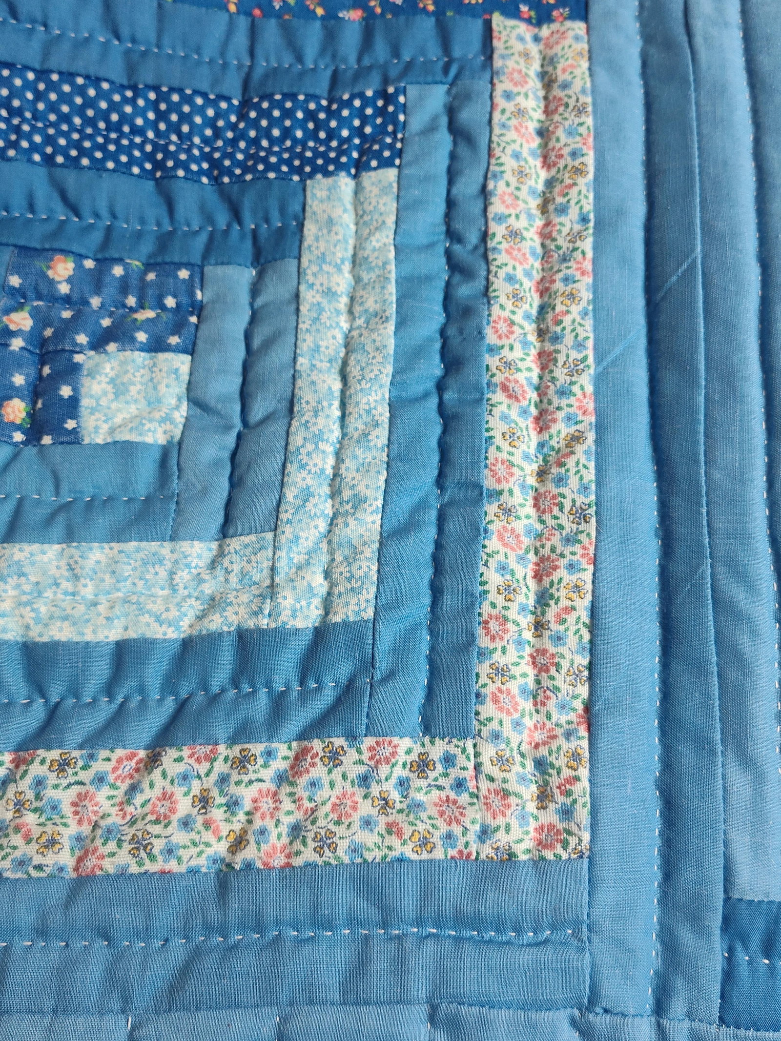 Hand-Quilted Cotton Log Cabin Patchwork Quilt - 2