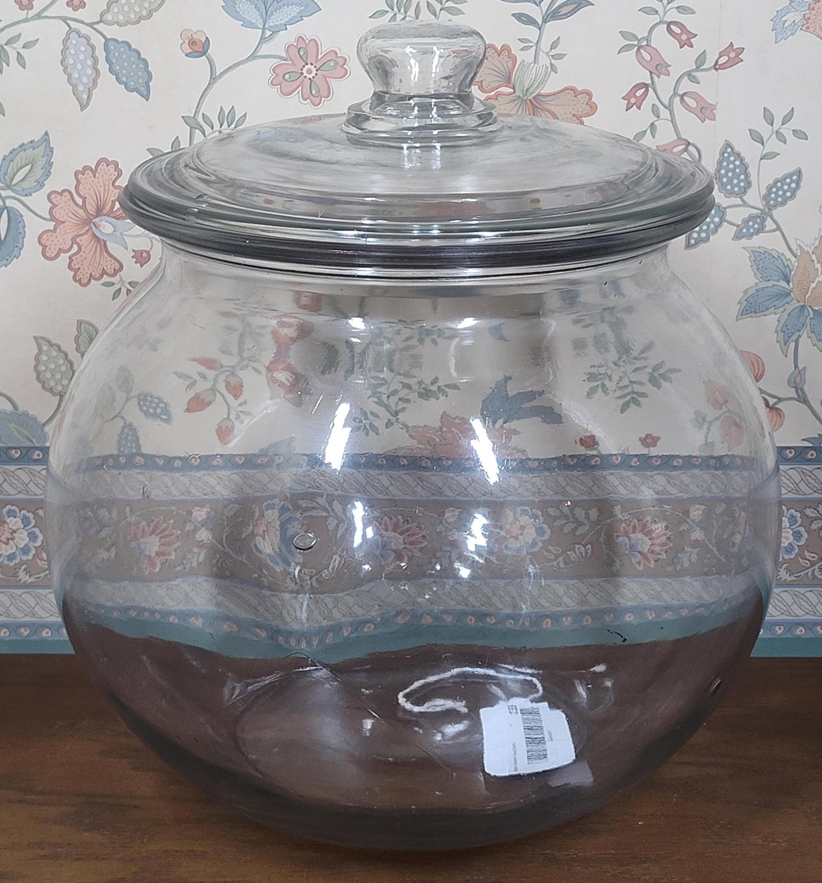 Large Bulbous Clear Glass Lidded Jar (1 of 3)