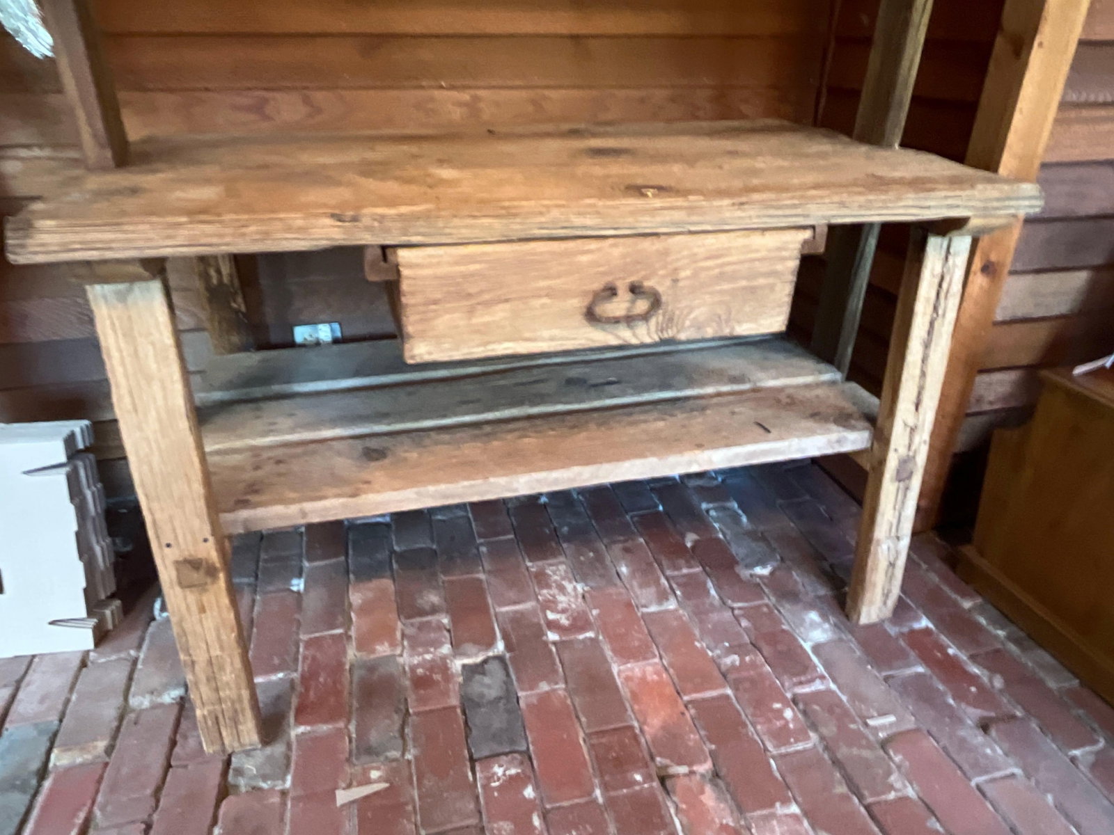 Primitive Rustic Reclaimed Wood Work Table/Bench - 3