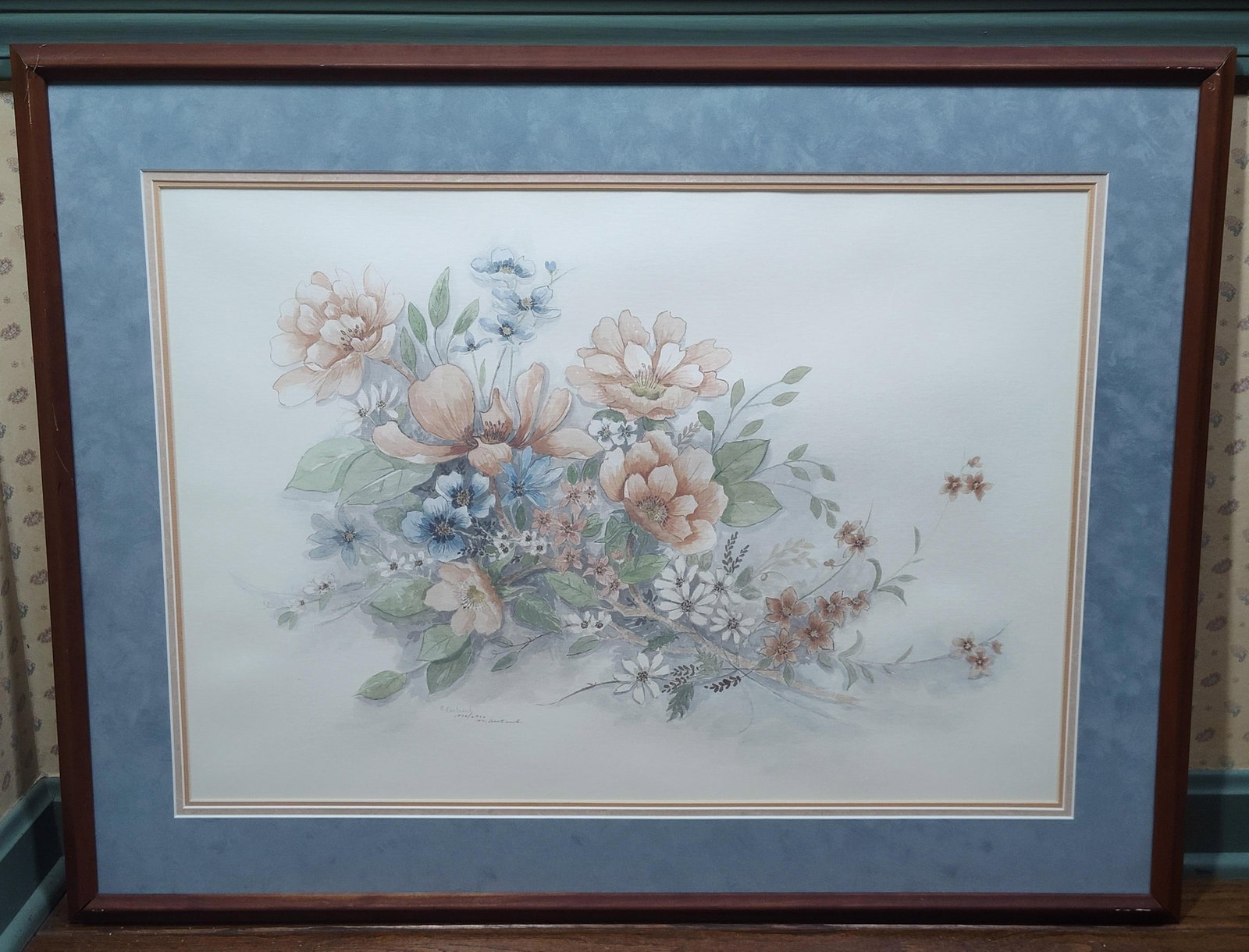 Mary Bertrand Signed Floral Offset Lithograph
