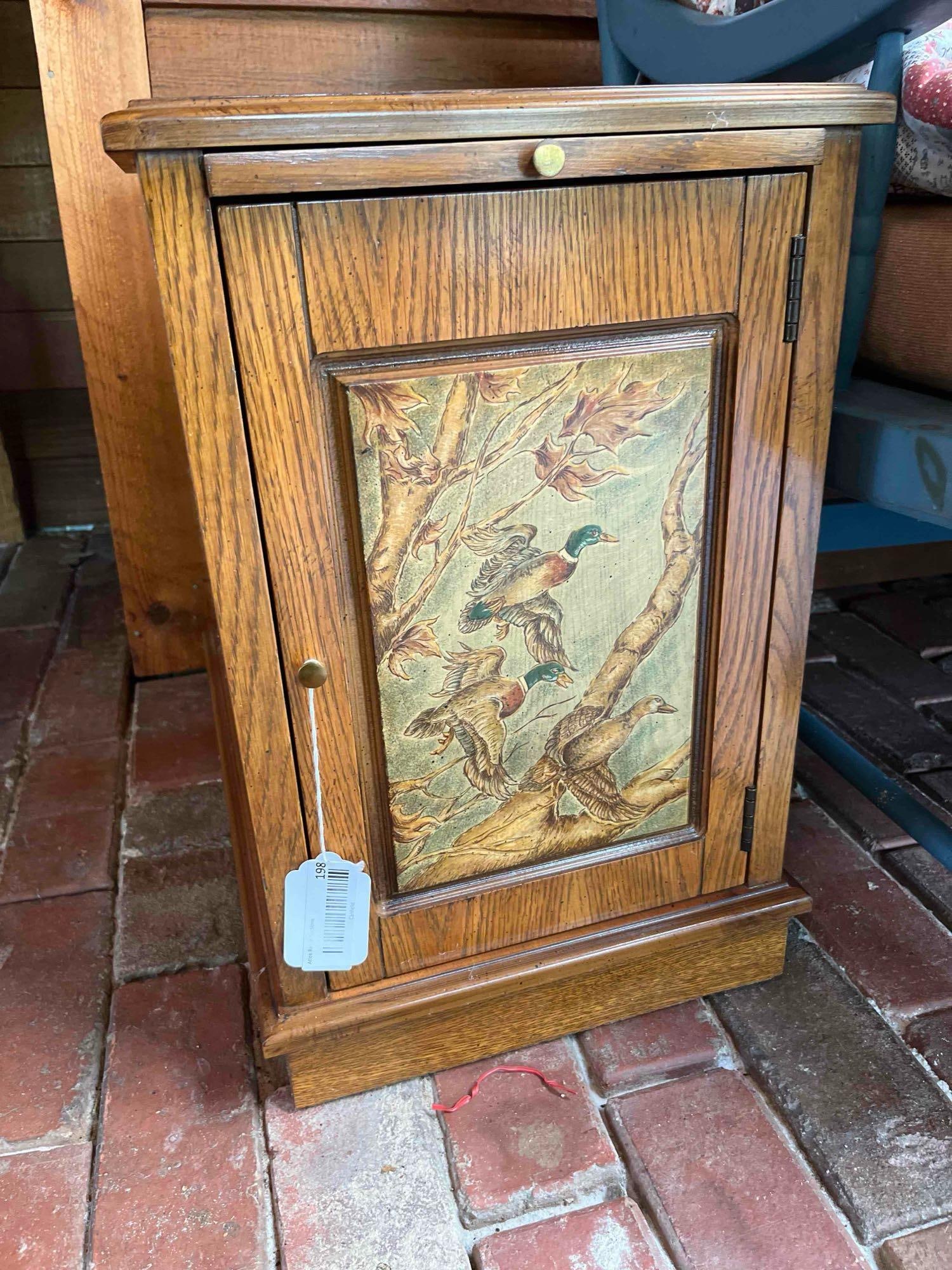Oak Lodge Style Magazine End Table with Duck Motif (1 of 5)